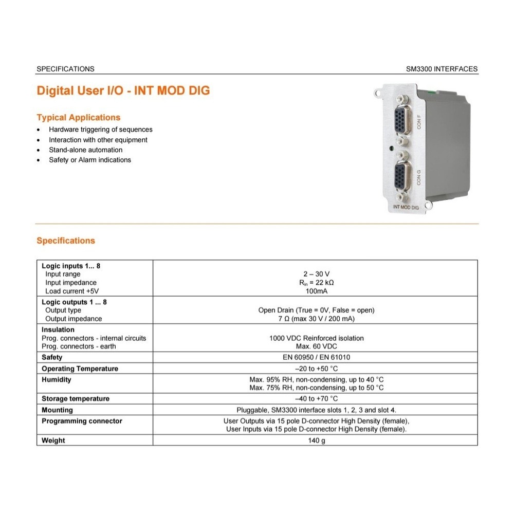 Digital User I/O - INT MOD DIG SM3300 INTERFACES